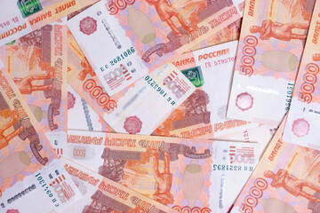 Background, Russian rubles banknotes in denominations five thousand rubles.