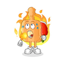wooden brush eat hot chilie mascot. cartoon vector