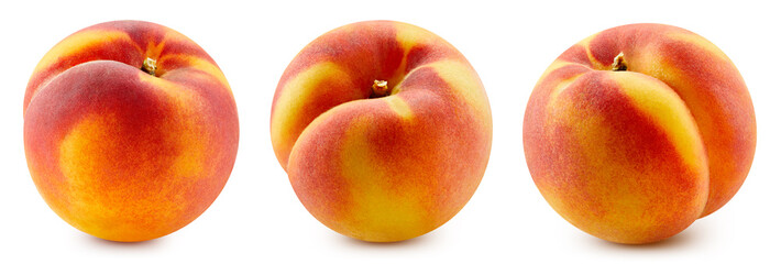 Peach set clipping path. Collection peach isolated on white. Full depth of field
