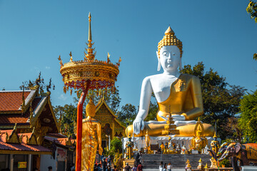 Wat Phrathat Doi Kham, Buddha pagoda and golden chedi in Chiang Mai, Thailand