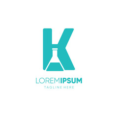 Letter K Bottle Lab Science Logo Design Vector Icon Graphic Emblem Illustration 