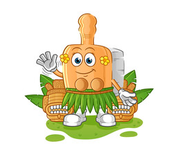 wooden brush hawaiian waving character. cartoon mascot vector