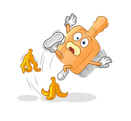 wooden brush slipped on banana. cartoon mascot vector