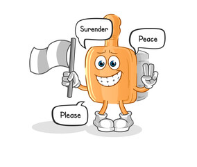 wooden brush hold surrender flag mascot. cartoon vector