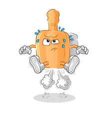 wooden brush fart jumping illustration. character vector