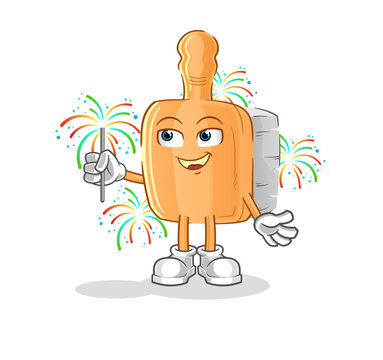 wooden brush with fireworks mascot. cartoon vector