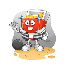 pack of cigarette criminal in jail. cartoon character