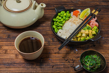 Fototapeta na wymiar Delicious- asian fastfood professional. Background vegetable