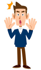 驚く男性の全身
