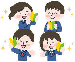 初心者マークをもつ学生たち のイラスト