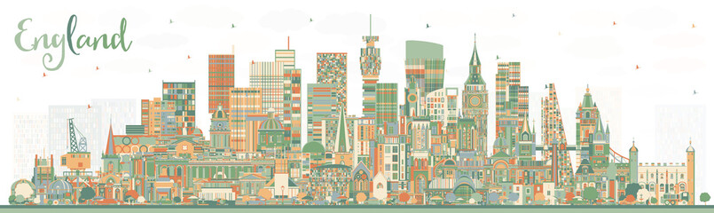 England City Skyline with Color Buildings. Vector Illustration.