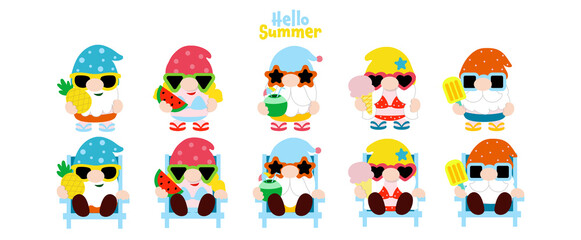 Gnomes Summer Beach, Flat Clipart