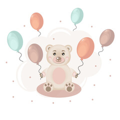 teddy bear and balloons. baby shower card