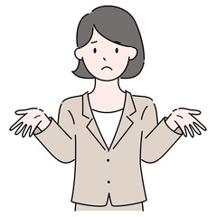 両腕をひろげて困った顔をした若い女性コンサルタントあるいはビジネスウーマンのイラスト素材