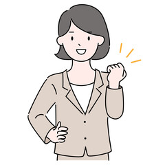 腰に手を当ててガッツポーズをする若い女性コンサルタントあるいはビジネスウーマンのイラスト素材