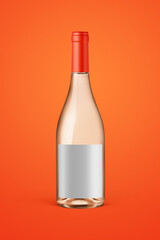 A clear bottle of rose wine isolated on a orange background for mockup presentation projects.