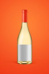 A clear bottle of white wine isolated on a orange background for mockup presentation projects.