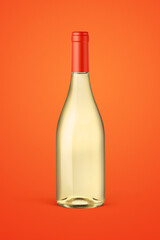 A clear bottle of white wine isolated on a orange background for mockup presentation projects.