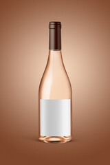 A clear bottle of rose wine isolated on a brown background for mockup presentation projects. - 497203028