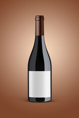 A bottle of red wine isolated on a brown background for mockup presentation projects.