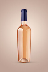A clear bottle of rose wine isolated on a brown background for mockup presentation projects.