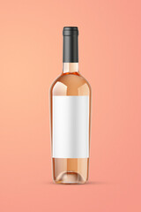 A clear bottle of rose wine isolated on a orange background for mockup presentation projects. - 497203035