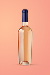 A clear bottle of rose wine isolated on a orange background for mockup presentation projects.