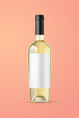 A clear bottle of white wine isolated on a orange background for mockup presentation projects.