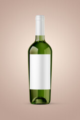 A green bottle of white wine isolated on a orange background for mockup presentation projects.