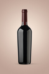 A bottle of red wine isolated on a brown background for mockup presentation projects.
