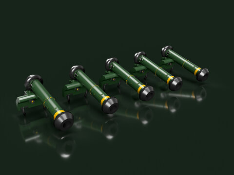 3d render javelin weapon in a row on a green background anti-tank weapons war in ukraine