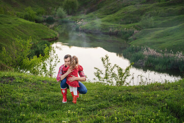 hugs of father and little daughter. copy space