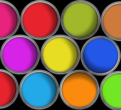 Paint cans color palette, cans opened top view