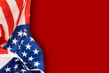 fragment of the flag of the United States on a red background