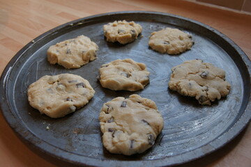 chocolate chip cookie recipe, Making tasty chocolate chip cookies in the kitchen. 