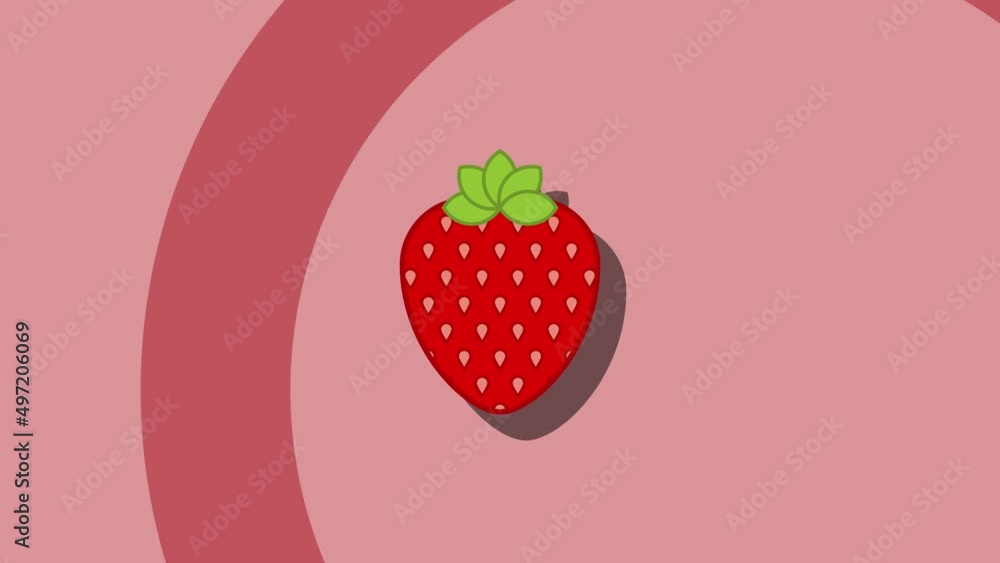 Poster animated fruit symbol of strawberry on a red background. seamless loop food animation with simple st