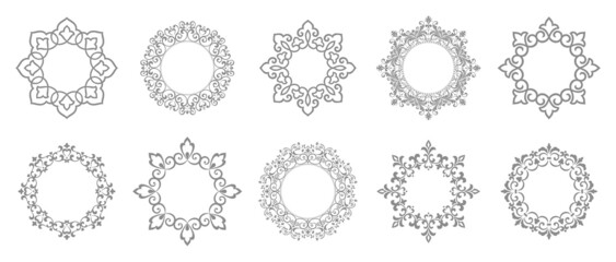 Set of decorative frames Elegant vector element for design in Eastern style, place for text. Floral gray and white borders. Lace illustration for invitations and greeting cards