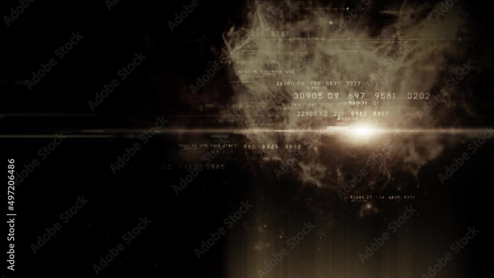 Leinwandbilder Futuristic abstract de-focus flowing data matrix, telemetry and encrypt numbers display with particles simulation in cyber space environment for head up display loop background