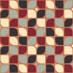 Retro 70s style seamless pattern background. Abstract modern geometric art for wallpaper, fabric, fashion, web. Vector texture pattern with simple shapes
