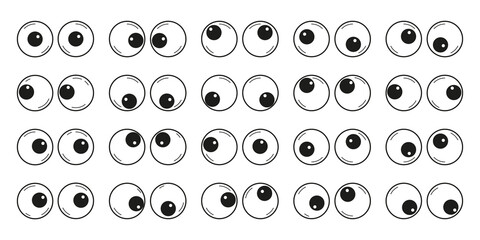 Hand drawn cute googly eyes plastic toys set. Funny comic wobbly eyes in sketch doodle style. Vector illustration isolated on white background
