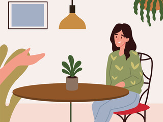 woman sitting at table restaurant