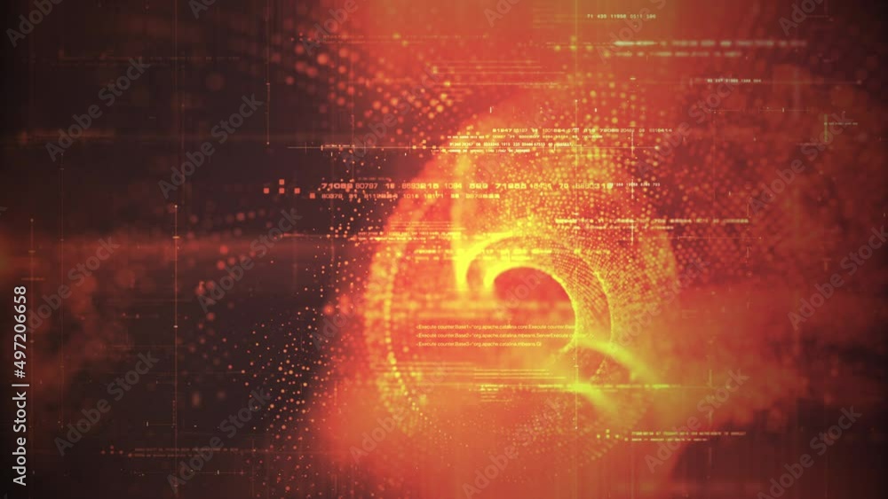 Leinwandbilder Futuristic abstract de-focus flowing data matrix, telemetry and encrypt numbers display with particles simulation in cyber space environment for head up display loop background