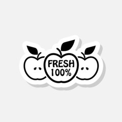 Fresh apple sticker icon isolated on white background