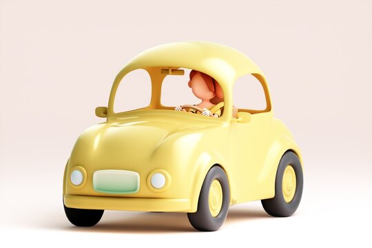 3D rendering of cute female driver with car