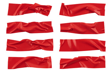 Red wrinkled adhesive tape isolated on white background. Red Sticky scotch tape of different sizes. Vector illustration.