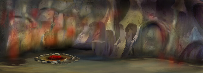 Caveman cave in prehistoric era