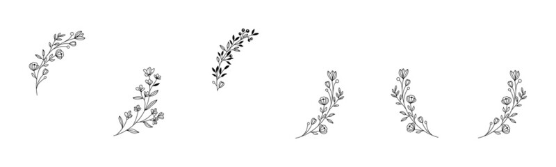 Set of summer floral wreaths isolated on white background for greeting card or wedding invitation. EPS 10 vector.