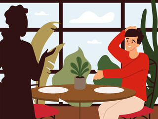 waitress and client in restaurant