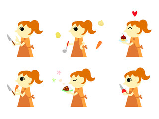 料理をする女性アイコン1（カレー）