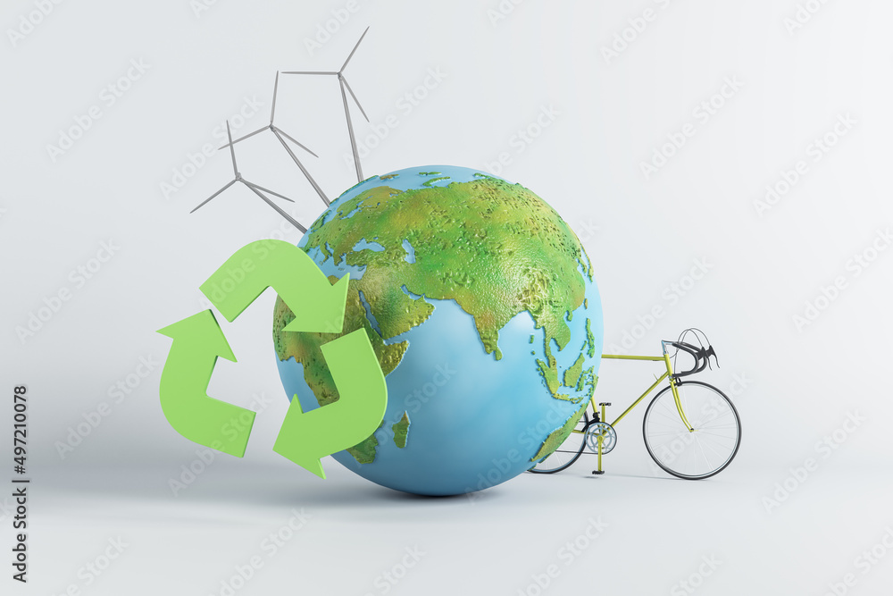 Poster green eco globe on white background. environment and ecology concept. 3d rendering.
